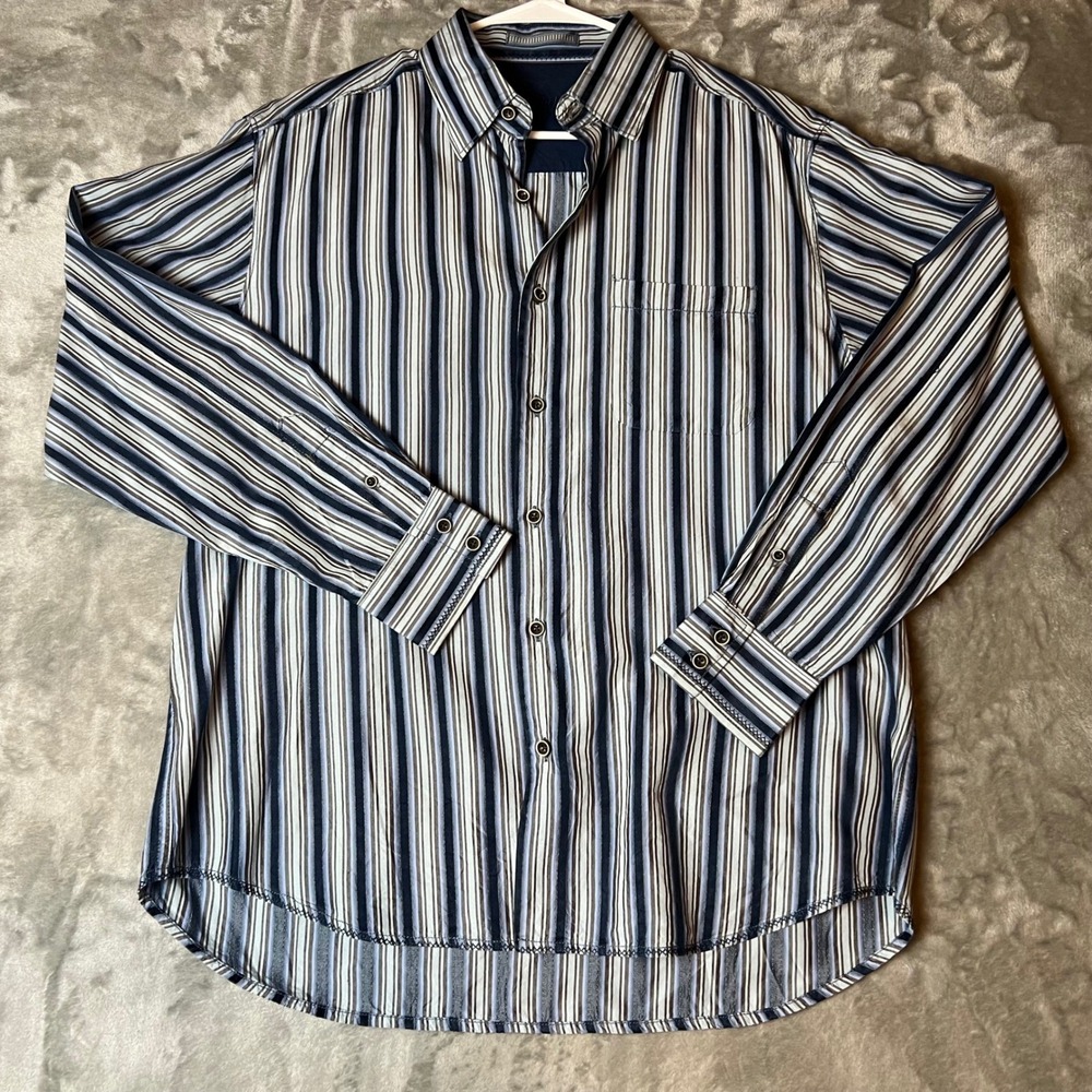 Tommy Bahama Silk Striped Button Up Shirt Men's Medium